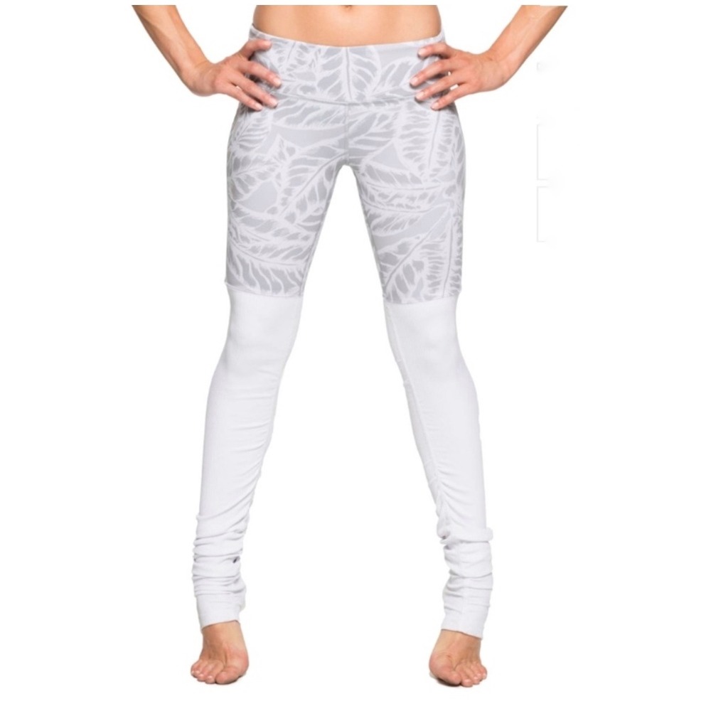 Alo Yoga Goddess Ribbed Leggings White Leaf Print Long Leggings Size M - Picture 5 of 12